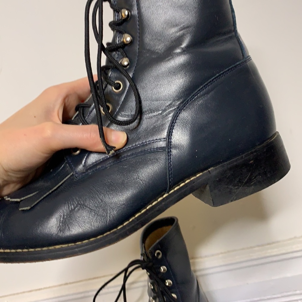 Justin Vintage Navy Lace Up Boots - Picture 5 of 11